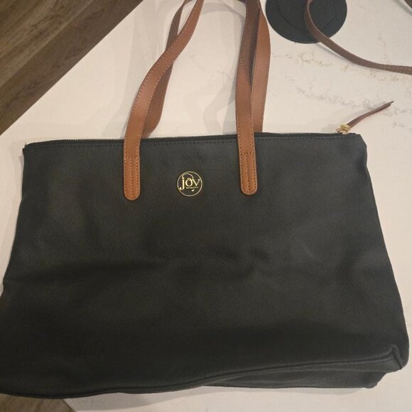 JOY Luxe Genuine Leather Handbag, Chic Crossbody with Shopper Tote Black - Picture 2 of 5